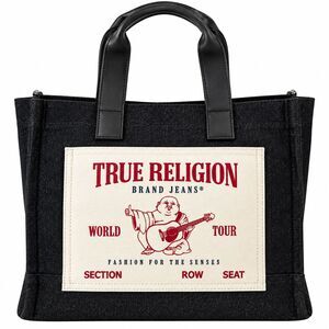 True Religion World Tour Black Denim Tote Bag Buddha Graphic Logo Handbag